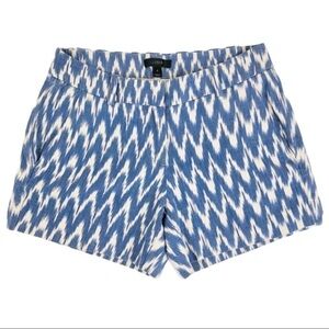 J. Crew Blue White Chevron Ikat Zig Zag Shorts 4” Inseam Sz 0